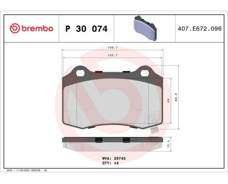 Bromsbeläggssats, skivbroms P 30 074 Brembo, bild 3