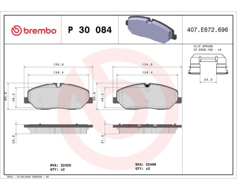 Bromsbeläggssats, skivbroms P 30 084 Brembo, bild 2