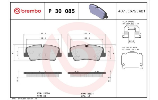 Bromsbeläggssats, skivbroms P 30 085 Brembo, bild 3