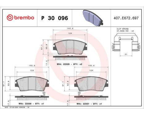 Bromsbeläggssats, skivbroms P 30 096 Brembo, bild 2