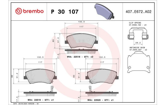 Bromsbeläggssats, skivbroms P 30 107 Brembo, bild 2
