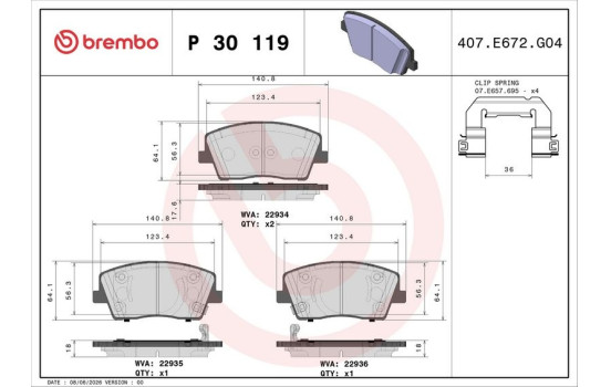 Bromsbeläggssats, skivbroms P 30 119 Brembo, bild 2