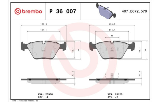 Bromsbeläggssats, skivbroms P 36 007 Brembo, bild 2