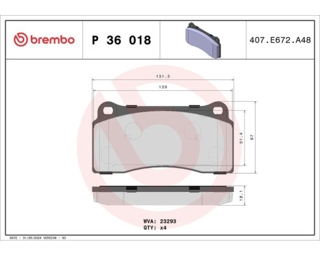 Bromsbeläggssats, skivbroms P 36 018 Brembo, bild 3