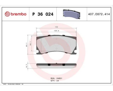 Bromsbeläggssats, skivbroms P 36 024 Brembo, bild 3