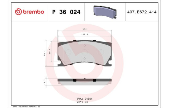 Bromsbeläggssats, skivbroms P 36 024 Brembo, bild 2