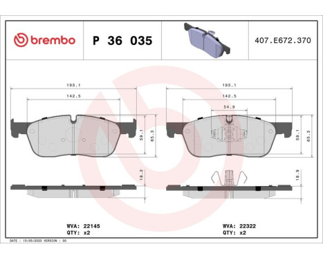 Bromsbeläggssats, skivbroms P 36 035 Brembo, bild 3