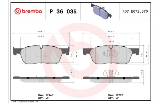 Bromsbeläggssats, skivbroms P 36 035 Brembo, bild 2