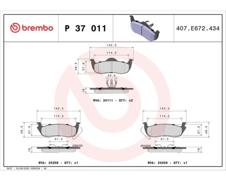 Bromsbeläggssats, skivbroms P 37 011 Brembo, bild 3