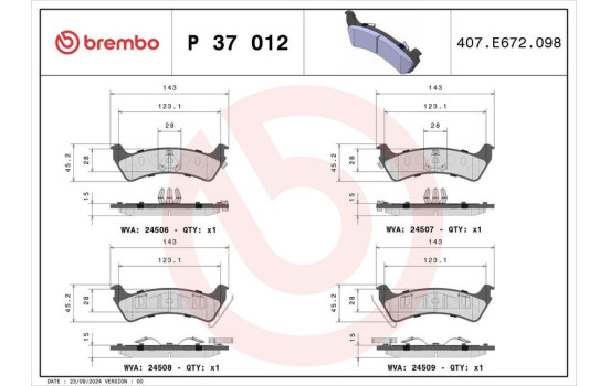 Bromsbeläggssats, skivbroms P 37 012 Brembo, bild 3