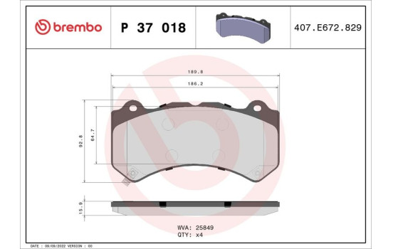 Bromsbeläggssats, skivbroms P 37 018 Brembo, bild 2