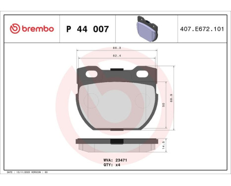 Bromsbeläggssats, skivbroms P 44 007 Brembo, bild 3