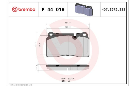 Bromsbeläggssats, skivbroms P 44 018 Brembo, bild 2