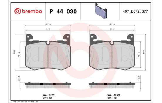 Bromsbeläggssats, skivbroms P 44 030 Brembo, bild 4