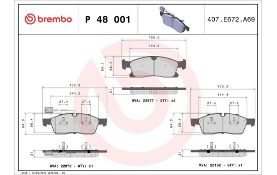 Bromsbeläggssats, skivbroms P 48 001 Brembo, bild 4