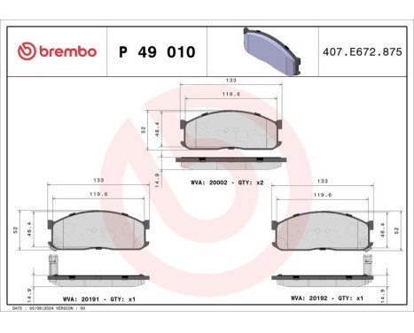Bromsbeläggssats, skivbroms P 49 010 Brembo, bild 3