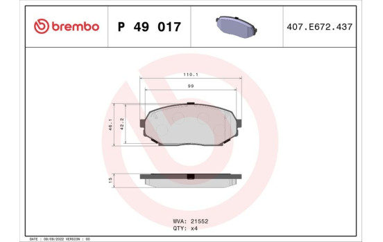 Bromsbeläggssats, skivbroms P 49 017 Brembo, bild 2
