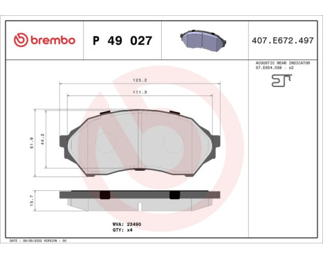 Bromsbeläggssats, skivbroms P 49 027 Brembo, bild 3