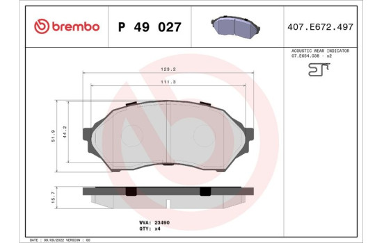 Bromsbeläggssats, skivbroms P 49 027 Brembo, bild 2