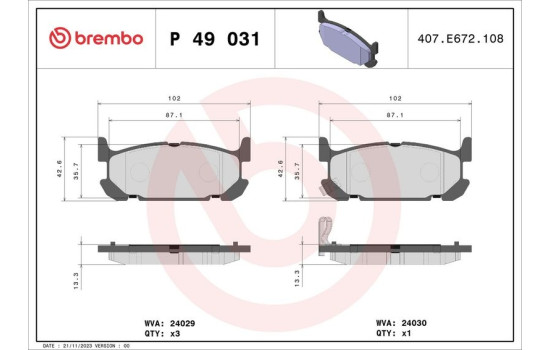 Bromsbeläggssats, skivbroms P 49 031 Brembo, bild 2