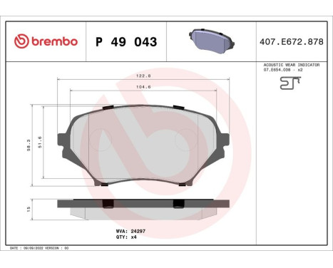 Bromsbeläggssats, skivbroms P 49 043 Brembo, bild 3