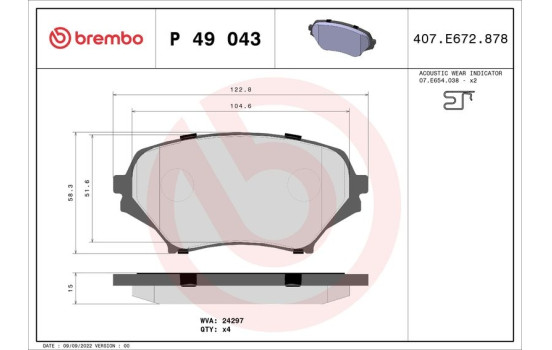 Bromsbeläggssats, skivbroms P 49 043 Brembo, bild 2