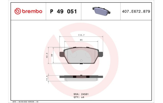 Bromsbeläggssats, skivbroms P 49 051 Brembo, bild 2