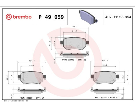 Bromsbeläggssats, skivbroms P 49 059 Brembo, bild 3
