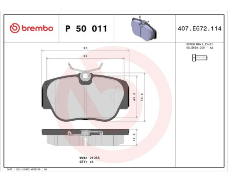 Bromsbeläggssats, skivbroms P 50 011 Brembo, bild 3