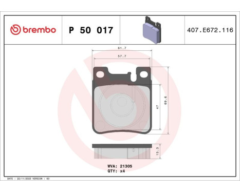 Bromsbeläggssats, skivbroms P 50 017 Brembo, bild 3