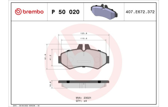 Bromsbeläggssats, skivbroms P 50 020 Brembo, bild 2