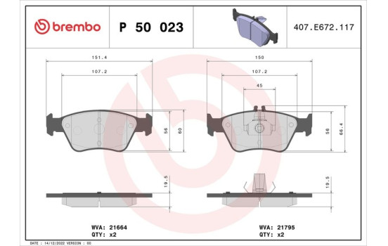 Bromsbeläggssats, skivbroms P 50 023 Brembo, bild 2