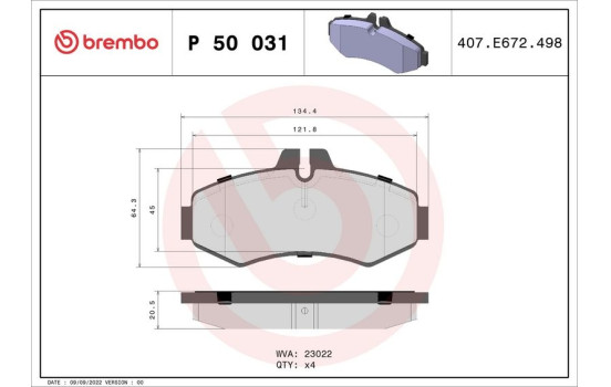 Bromsbeläggssats, skivbroms P 50 031 Brembo, bild 2