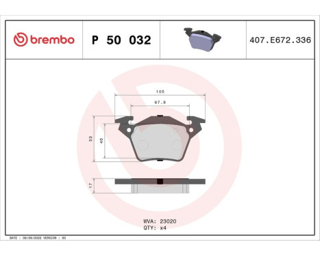 Bromsbeläggssats, skivbroms P 50 032 Brembo, bild 3