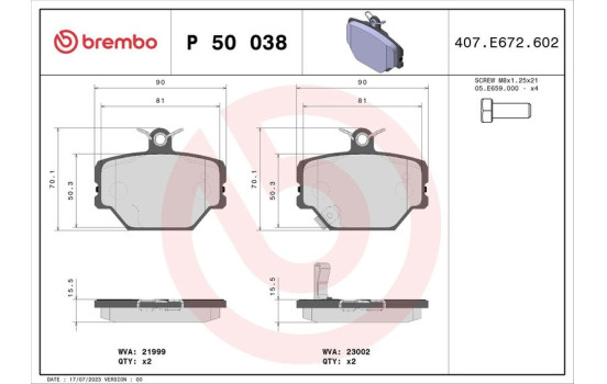Bromsbeläggssats, skivbroms P 50 038 Brembo, bild 2