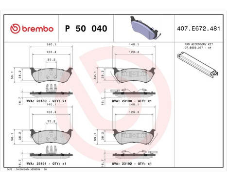 Bromsbeläggssats, skivbroms P 50 040 Brembo, bild 3