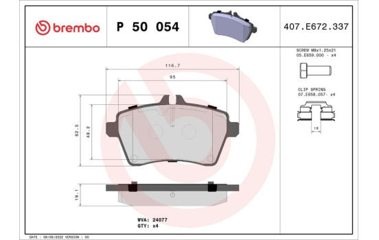 Bromsbeläggssats, skivbroms P 50 054 Brembo, bild 2