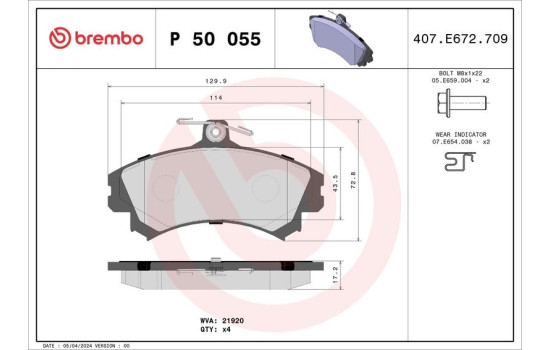 Bromsbeläggssats, skivbroms P 50 055 Brembo, bild 2