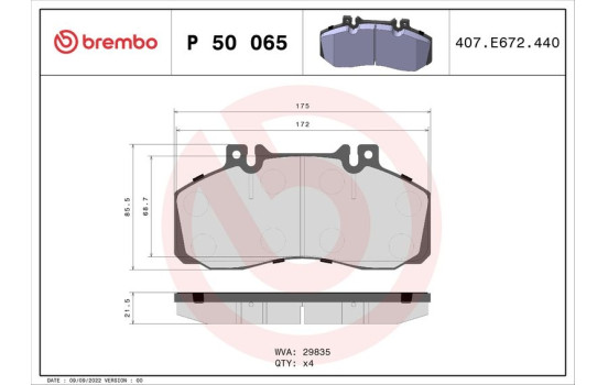 Bromsbeläggssats, skivbroms P 50 065 Brembo, bild 2