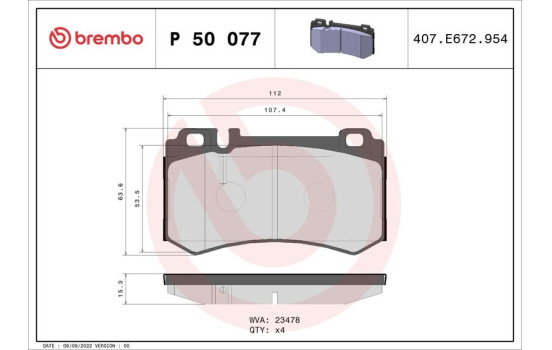 Bromsbeläggssats, skivbroms P 50 077 Brembo, bild 2