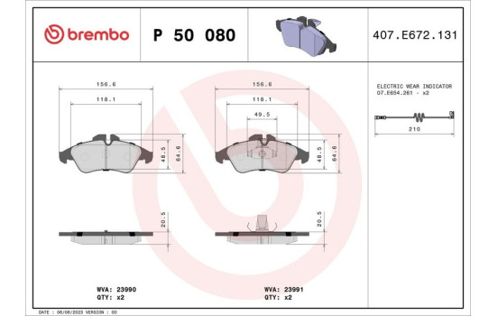 Bromsbeläggssats, skivbroms P 50 080 Brembo, bild 2