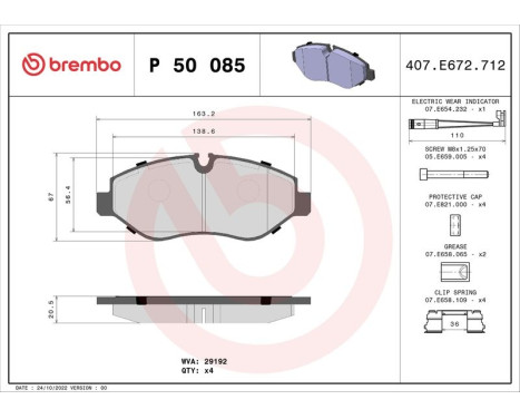 Bromsbeläggssats, skivbroms P 50 085 Brembo, bild 3