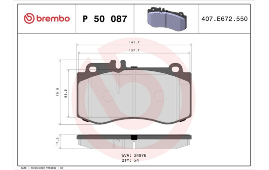 Bromsbeläggssats, skivbroms P 50 087 Brembo, bild 2
