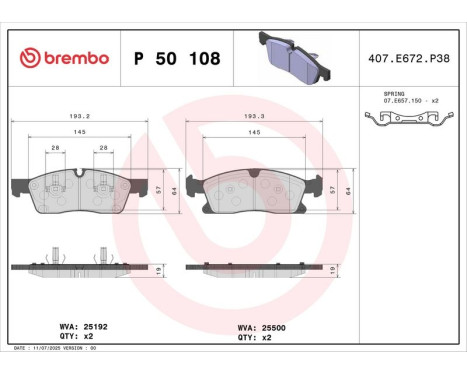 Bromsbeläggssats, skivbroms P 50 108 Brembo, bild 2