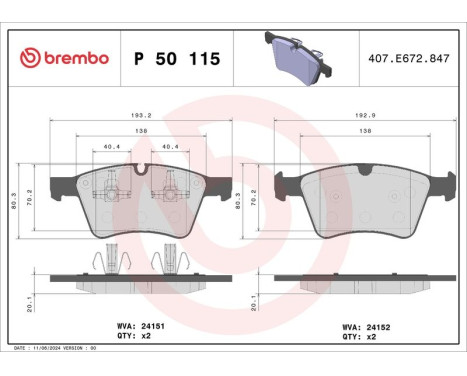 Bromsbeläggssats, skivbroms P 50 115 Brembo, bild 3