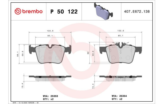 Bromsbeläggssats, skivbroms P 50 122 Brembo, bild 2