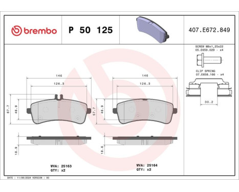 Bromsbeläggssats, skivbroms P 50 125 Brembo, bild 3