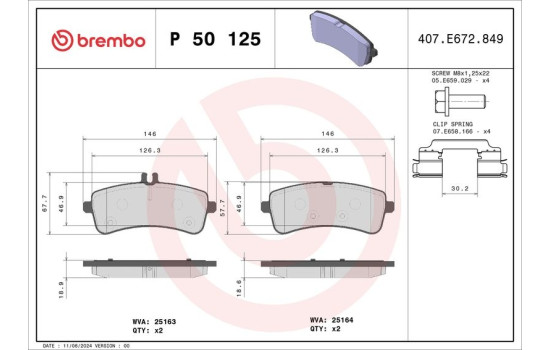 Bromsbeläggssats, skivbroms P 50 125 Brembo, bild 2