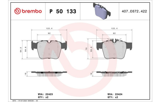 Bromsbeläggssats, skivbroms P 50 133 Brembo