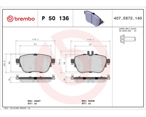 Bromsbeläggssats, skivbroms P 50 136 Brembo, bild 2